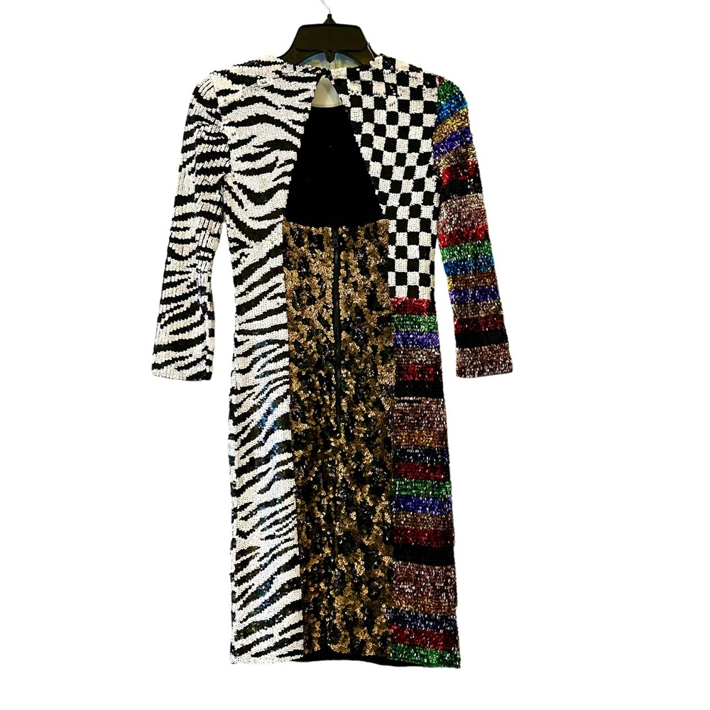 Alice + Olivia Jae Multicolor Patterned Sequin Mi… - image 5